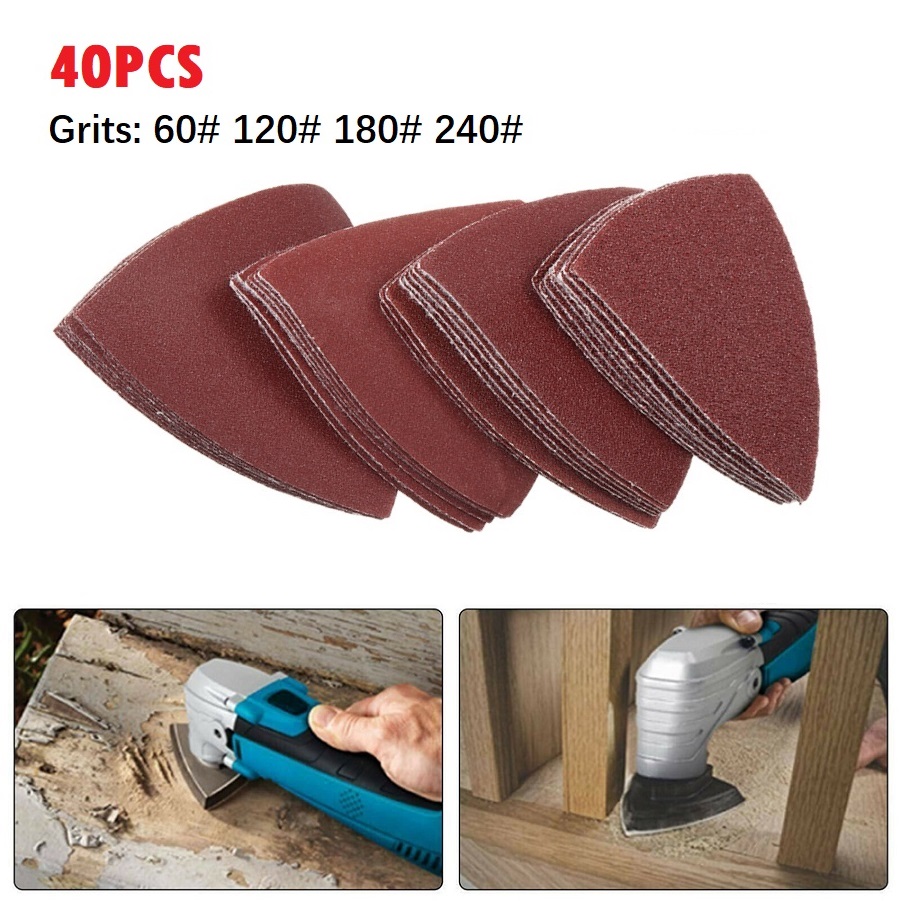 Oscillating Multi Tool - 40個入り三角サンドペーパー 60/120/180/240グリット フックアンドループ 3-1/8インチ振動マルチツール電動工具交換用アクセサリー