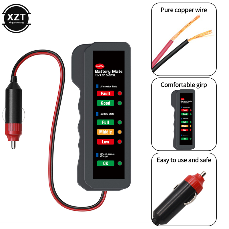 Power Tools In Automotive - 車のバッテリーテスター 6 LED ディスプレイシガーライター 12V 電源デジタルアナライザー自動車チェッカーオルタネーターテスト電気技師ツール