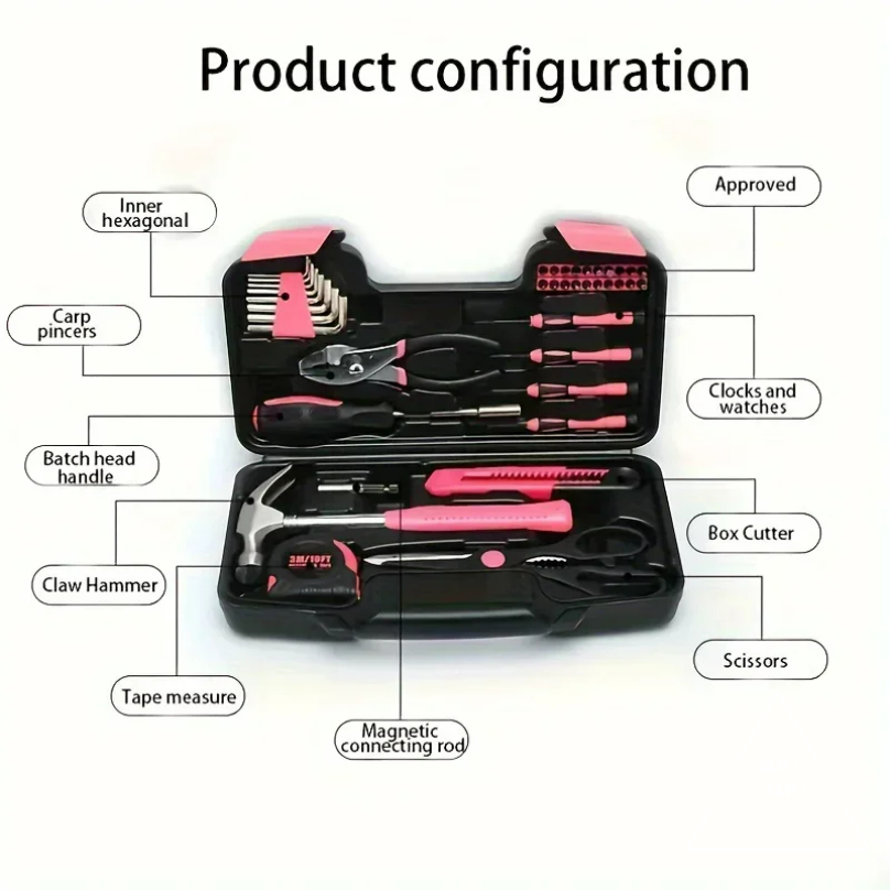 XMSJ ピンクツールセット、ハンマー、測定器、ドライバーが - Power Tools Pink のレビューと価格