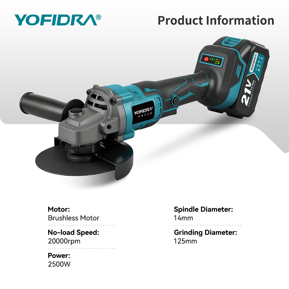 YOFIDRA 125mmブラシレスアングルグラインダー 3 - Power Tools Pink のレビューと価格