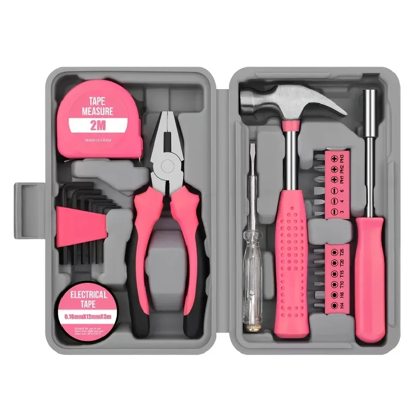 23+1個入りピンクツールセット、クラシックな納屋風ツールボ - Power Tools Pink のレビューと価格